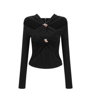 WOMENS BLACK CUTOUT TOP WITH ACCENTS